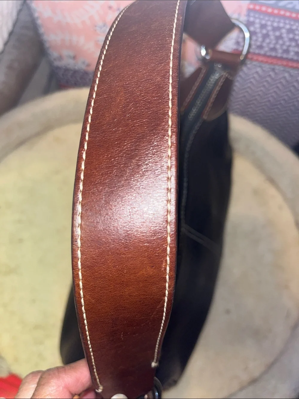 Dooney & Bourke Black Pebbled Leather Messenger Bag with Brown Trim